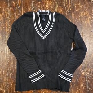 Lane Bryant Black V-Neck Sweater with White Trim